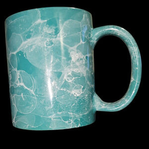 Turquoise Bubble Glaze Ceramic Mug LINYI Made in China Blue Marble Pattern 12 oz